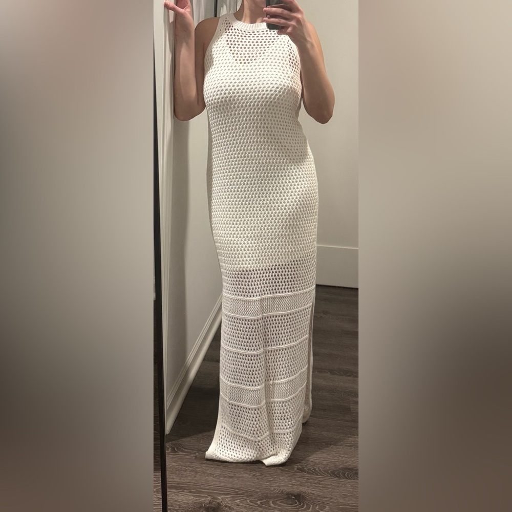 Sleeveless White Crochet Maxi Dress